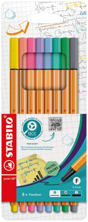 STABILO point 88 fineliner, pastel, etui van 8 stuks — office fineliners