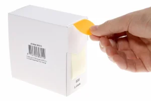 Rillprint ronde etiketten, diameter 35 mm, rol van 500 stuks, fluo oranje — etiketten in kleinverpakking