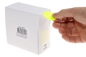 Rillprint ronde etiketten, diameter 35 mm, rol van 500 stuks, fluo geel — etiketten in kleinverpakking
