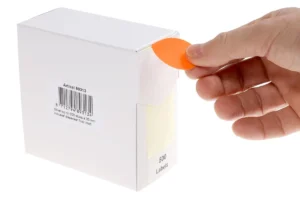 Rillprint ronde etiketten, diameter 35 mm, rol van 500 stuks, fluo rood — etiketten in kleinverpakking