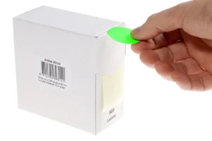 Rillprint ronde etiketten, diameter 35 mm, rol van 500 stuks, fluo groen — etiketten in kleinverpakking