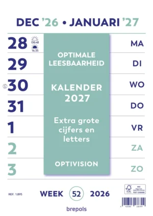 Brepols Optivision kalender Nederlandstalig, 2027 — mementokalender 2027