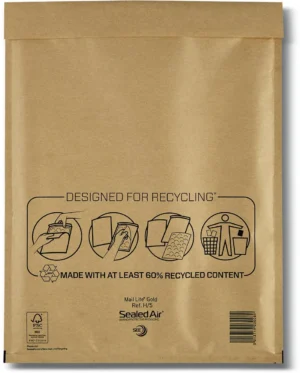 Mail Lite luchtkussenenveloppen, goud, H/5, 270 x 360 mm, doos van 100 stuks — beschermingsenvelop