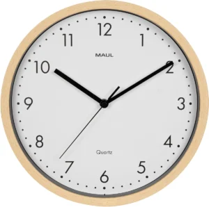 MAUL wandklok Grain, quartz, diameter 31 cm, kunststof kader, licht hout