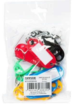 OFFICE products sleutelhanger, geassorteerde kleuren, plastic ophangzakje van 20 stuks — sleutelkastjes en -hangers