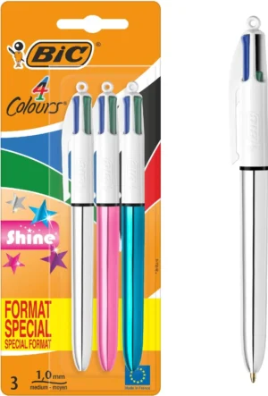 Bic Colours Shine 4-kleurenbalpen, medium, klassieke inktkleuren, blister van 3 stuks — detail 2
