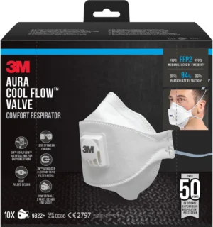 3M Aura Comfort Cool Flow stofmasker, FFP2, met ventiel, pak van 10 stuks — veiligheidstoebehoren