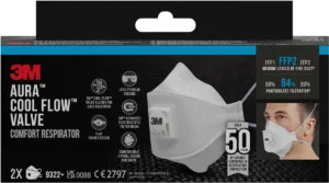 3M Aura Comfort Cool Flow stofmasker, FFP2, met ventiel, pak van 2 stuks — veiligheidstoebehoren