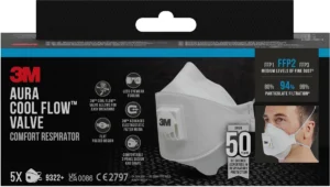3M Aura Comfort Cool Flow stofmasker, FFP2, met ventiel, pak van 5 stuks — veiligheidstoebehoren
