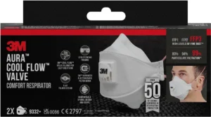 3M Aura Comfort Cool Flow stofmasker, FFP3, met ventiel, pak van 2 stuks — veiligheidstoebehoren
