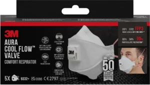3M Aura Comfort Cool Flow stofmasker, FFP3, met ventiel, pak van 5 stuks — veiligheidstoebehoren