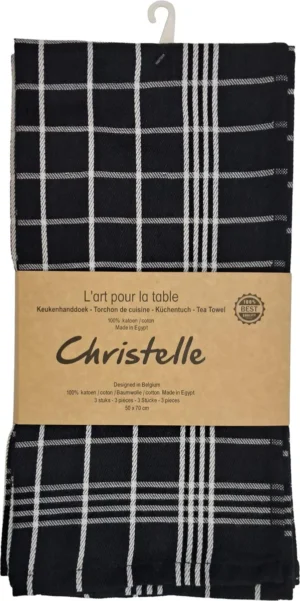 Handdoek Christelle, ft 50 x 70 cm, geruit, zwart, pak van 3 stuks — detail 2