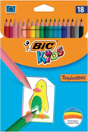 Etui van 18 Bic Kids Tropicolors kleurpotloden met zeshoekig lichaam