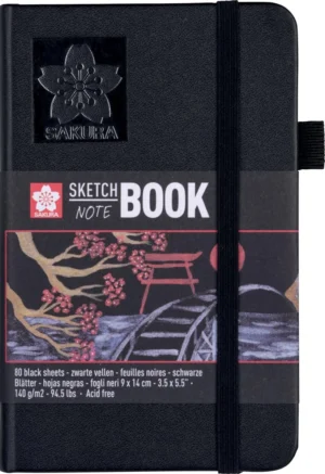 Sakura schetsboek, 140 g/m², ft 9 x 14 cm, zwart, 80 vel — schetsblok