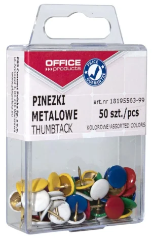 Plastic ophangdoosje van OFFICE products met 50 punaises in geassorteerde kleuren
