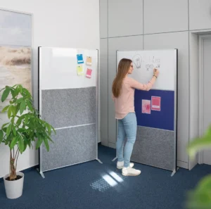 MAULconnecto scheidingswand, 1 x whiteboard, 2 x donkergrijs, frame zilver, voet — detail 2