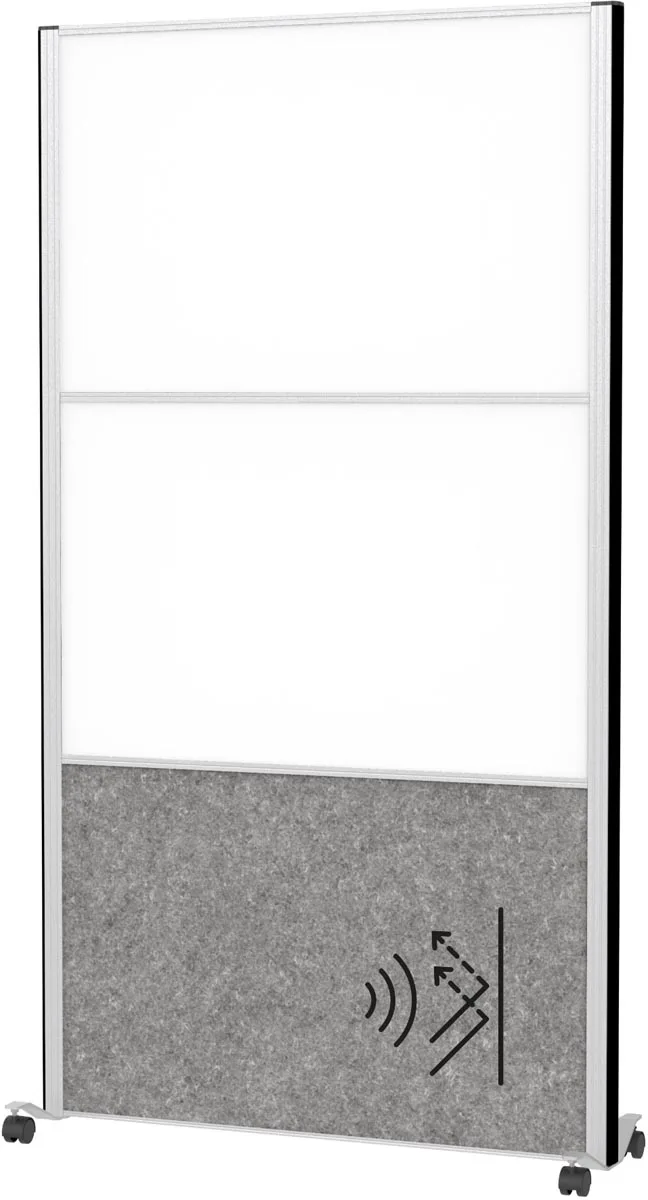Maul MAULconnecto mobiele scheidingswand met twee whiteboards en donkergrijs akoestisch paneel