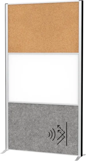 MAULconnecto scheidingswand, 1 x whiteboard, 1 x kurk, 1 x donkergrijs, frame zilver, voet — kantoorinrichting