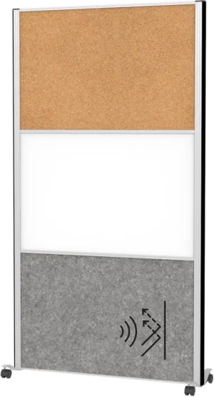 MAULconnecto scheidingswand, 1 x whiteboard, 1 x kurk, donkergrijs, frame zilver, mobiel — kantoorinrichting