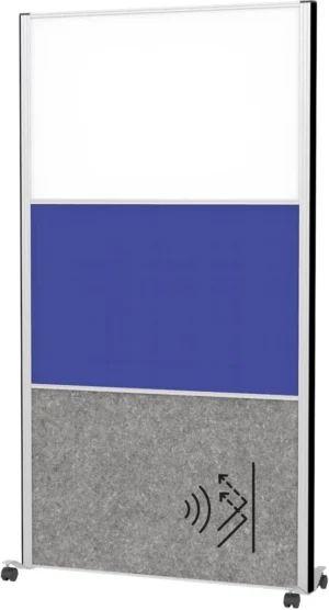 MAULconnecto scheidingswand, 1 x whiteboard, 1 x textiel, 1 x donkergrijs, frame zilver, mobiel — kantoorinrichting