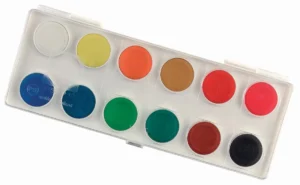 Plastic doos van Talens met 12 napjes dekkende aquarelverf in verschillende kleuren