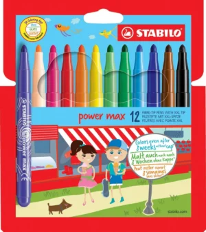 Etui met 12 STABILO power max viltstiften in geassorteerde kleuren