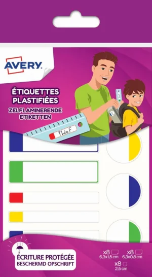Avery Family gelamineerde etiketten, etui met 24 etiketten, geassorteerde formaten en standaard kleuren — detail 2
