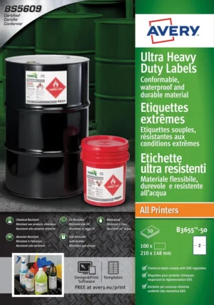 Avery Etiketten Ultra Heavy Duty, ft 210 x 148 mm, wit, pak van 100 etiketten — waterbestendige etiketten