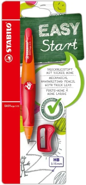 STABILO EASYergo vulpotlood, 1,4 mm, voor rechtshandigen, blister van 1 stuk, oranje en rood — navulbare potloden