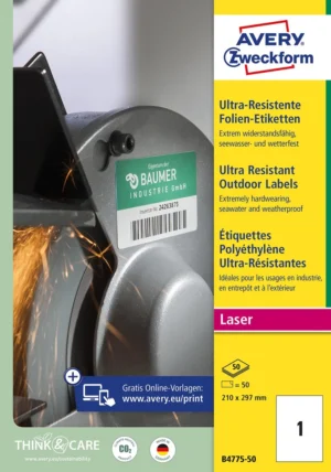 Avery ultra resistente etiketten, ft 209 x 291 mm, doos van 50 etiketten — waterbestendige etiketten