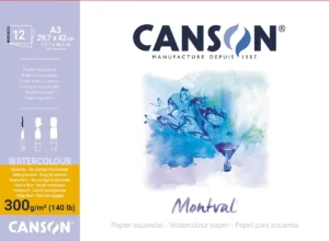 Montval aquarelpapier, wit met fijne korrel 300 g/m², ft A3, blok met 12 vellen — wit tekenpapier