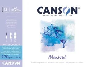 Montval aquarelpapier, wit met grove korrel 270 g/m², ft A3, blok met 12 vellen — wit tekenpapier