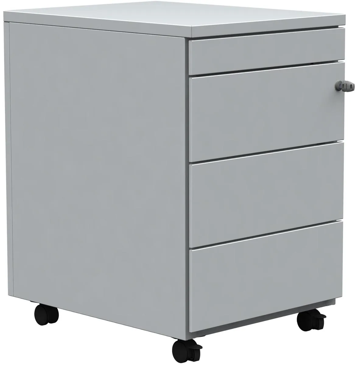 Mobiele ladenblok, 3 laden + pennenlade, aluminium — ladeblok
