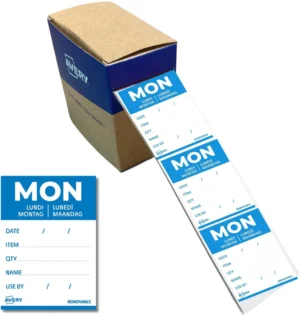 Avery etiketten voedselcodering, HACCP, maandag, ft 40 x 56 mm, dispenser van 500 stuks — voedseletiket