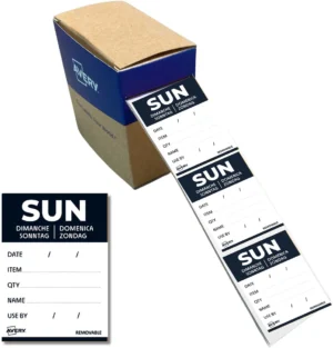 Avery etiketten voedselcodering, HACCP, zondag, ft 40 x 56 mm, dispenser van 500 stuks — voedseletiket