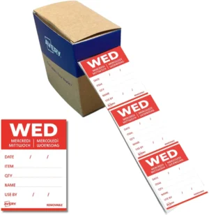 Avery etiketten voedselcodering, HACCP, woensdag, ft 40 x 56 mm, dispenser van 500 stuks — voedseletiket