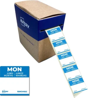 Avery etiketten voedselcodering, HACCP, maandag, ft 25 x 25 mm, dispenser van 1000 stuks — voedseletiket
