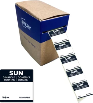 Avery etiketten voedselcodering, HACCP, zondag, ft 25 x 25 mm, dispenser van 1000 stuks — voedseletiket
