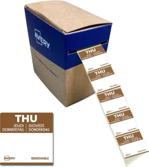 Avery etiketten voedselcodering, HACCP, donderdag, ft 25 x 25 mm, dispenser van 1000 stuks — voedseletiket