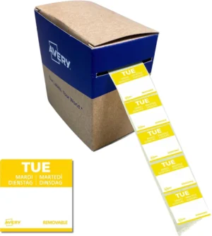 Avery etiketten voedselcodering, HACCP, dinsdag, ft 25 x 25 mm, dispenser van 1000 stuks — voedseletiket