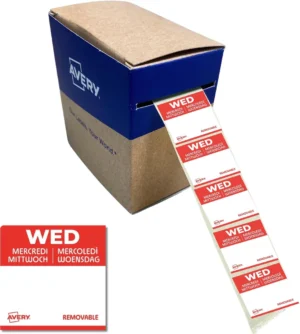 Avery etiketten voedselcodering, HACCP, woensdag, ft 25 x 25 mm, dispenser van 1000 stuks — voedseletiket