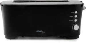 Zwarte Domo B-Smart broodrooster met roestvrijstalen bovenkant voor 4 sneden brood