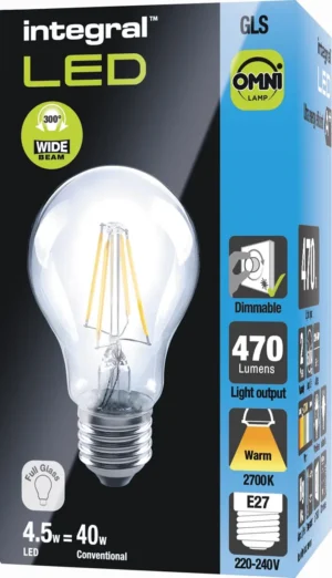 Integral Classic Globe LED lamp E27, dimbaar, 2.700 K, 3,4 W, 470 lumen — detail 2