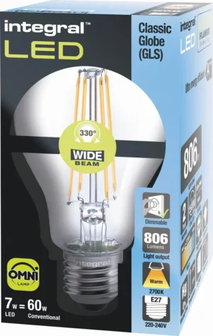 Integral Classic Globe LED lamp E27, dimbaar, 2.700 K, 5,9 W, 806 lumen — detail 2