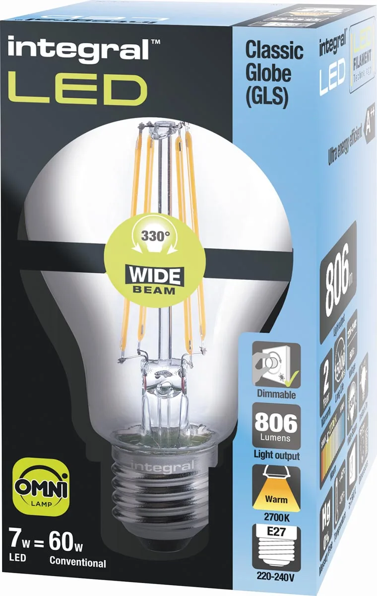 Integral Classic Globe LED lamp E27 - dimbaar, 2.700 K, 5,9 W, 806 lumen ā productfoto 2
