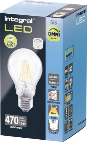 Integral Classic Globe LED lamp E27, niet dimbaar, 2.700 K, 3,4 W, 470 lumen — detail 2