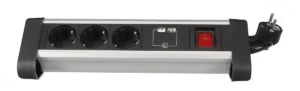 Perel desktop contactdoos met 3 stopcontacten, 2 USB-poorten en schakelaar, zwart, voor Nederland — elektriciteit