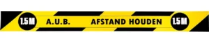 Gallery vloersticker, houd 1,5 meter afstand, ft 80 x 8 cm, geel/zwart — signalisatie