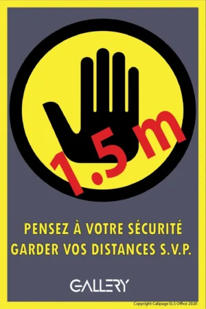 Gallery sticker, waarschuwing; houd 1,5 meter afstand, ft A5, Frans — signalisatie