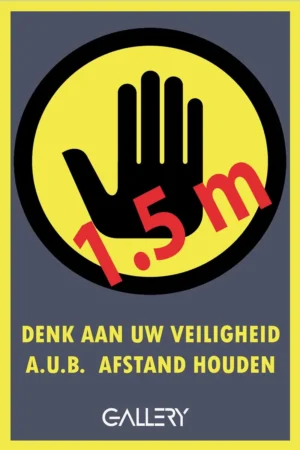 Gallery sticker, waarschuwing; houd 1,5 meter afstand, ft A5, Nederlands — signalisatie